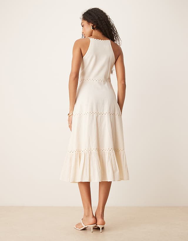 Asos Hope & Ivy Beach Embellished High Neck Midi Dress In Cream
