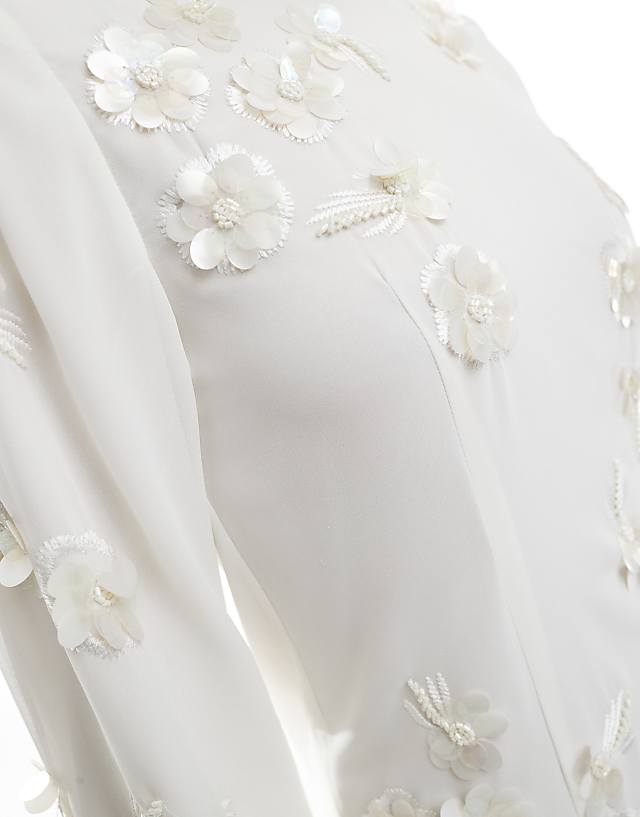 Asos Hope & Ivy Bridal Embellished Flare Sleeve Mini Dress In White