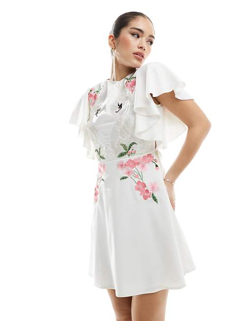 Asos Hope & Ivy Bridal Swan Embellished Open Back Maxi Dress In Ivory