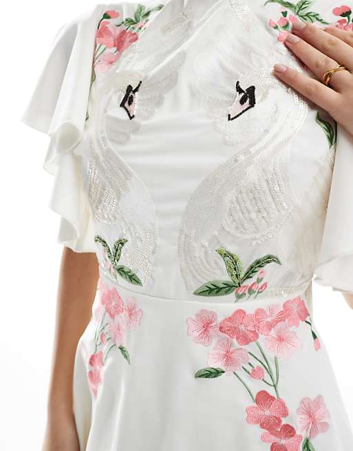 Asos Hope & Ivy Bridal Swan Embellished Open Back Maxi Dress In Ivory