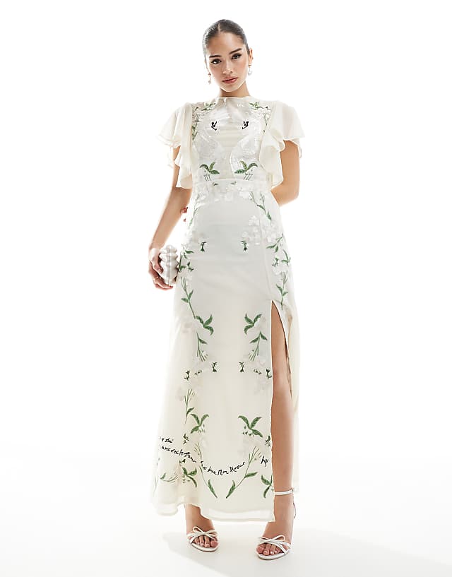 Asos Hope & Ivy Bridal Swan Embellished Open Back Mini Dress In Ivory