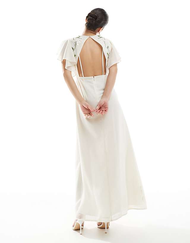 Asos Hope & Ivy Bridal Swan Embellished Open Back Mini Dress In Ivory