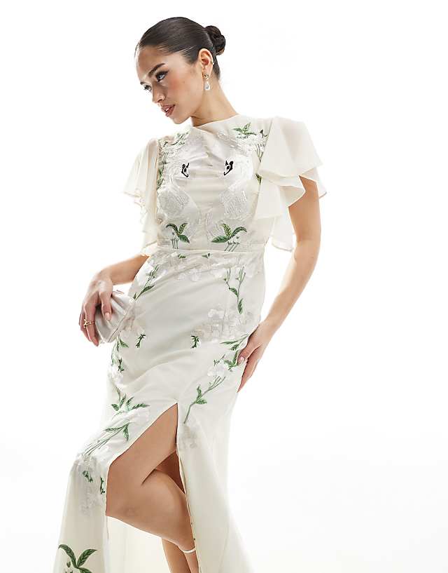 asos Hope & Ivy Bridal swan embellished open back mini dress in ivory