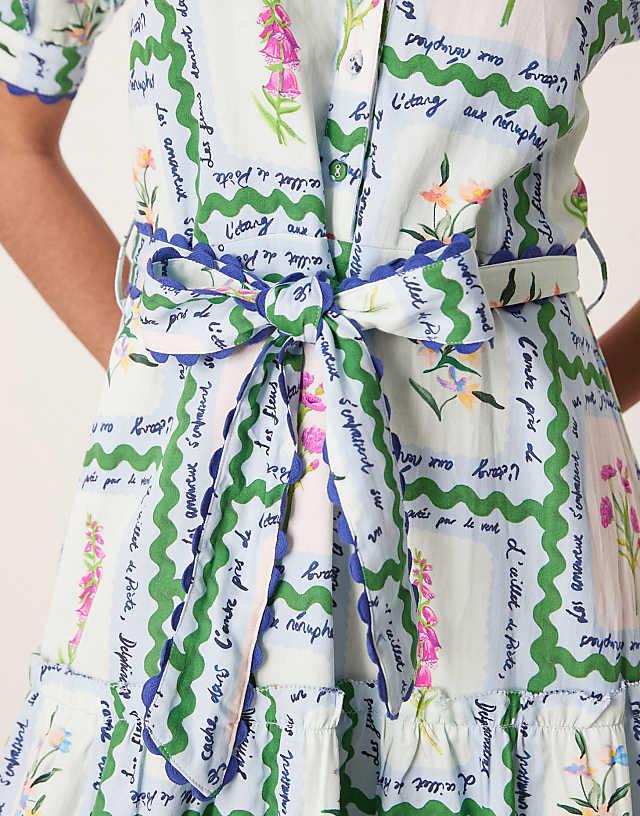 Asos Hope & Ivy Button Front Midi Dress With Tiered Skirt And Tie Waist In Multi