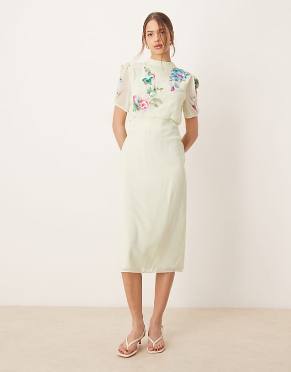 asos Hope & Ivy embellished midi dress with bow back in mint green
