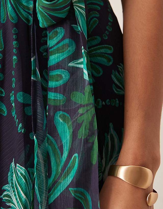 Asos Hope & Ivy Flutter Sleeve Maxi Wrap Dress In Turquoise Palm Print