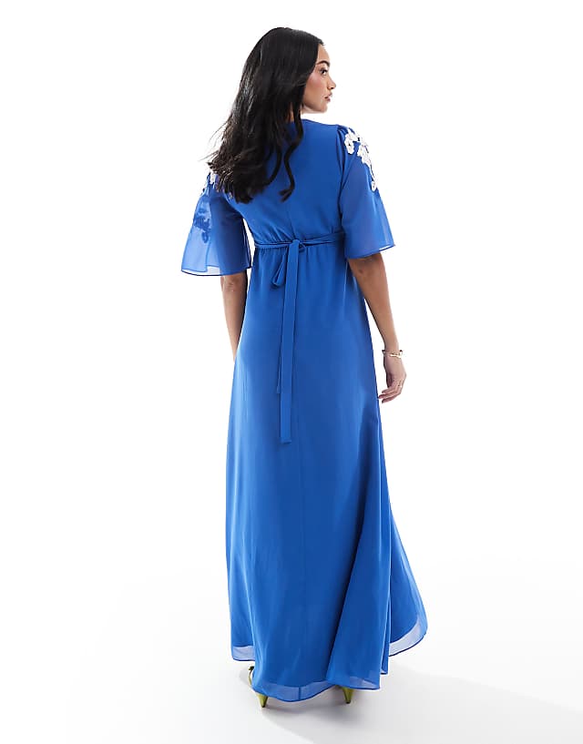 Asos Hope & Ivy Maternity Plunge Front Embellished Maxi Dress In Blue