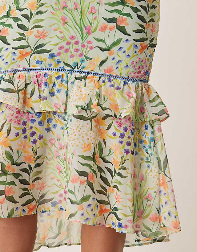 Asos Hope & Ivy Midi Tea Dress With Peplum Waist In Green Print