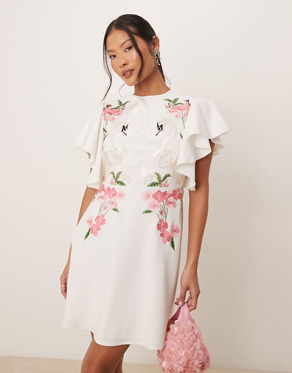 asos Hope & Ivy Petite swan embellished open back mini dress in ivory