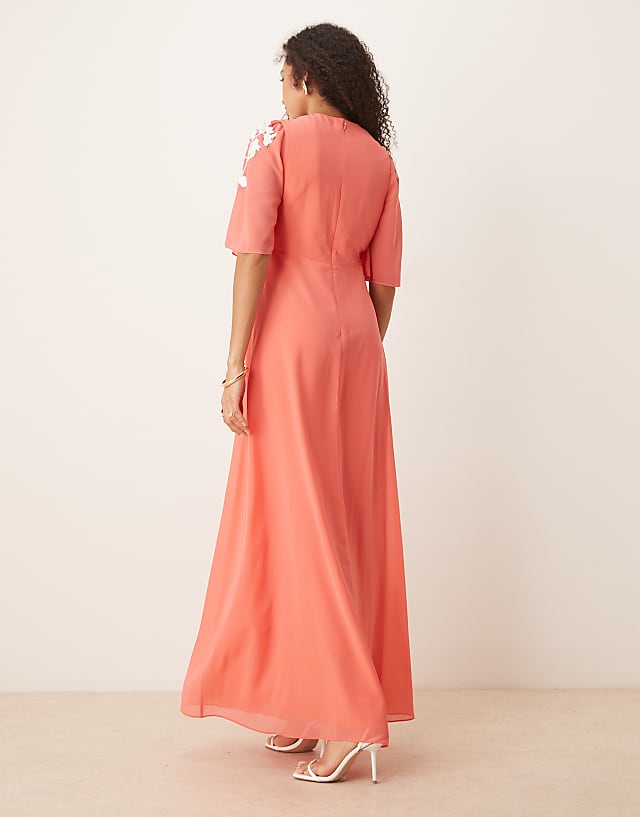 Asos Hope & Ivy Plunge Front Embellished V-neck Maxi Dress In Light Coral