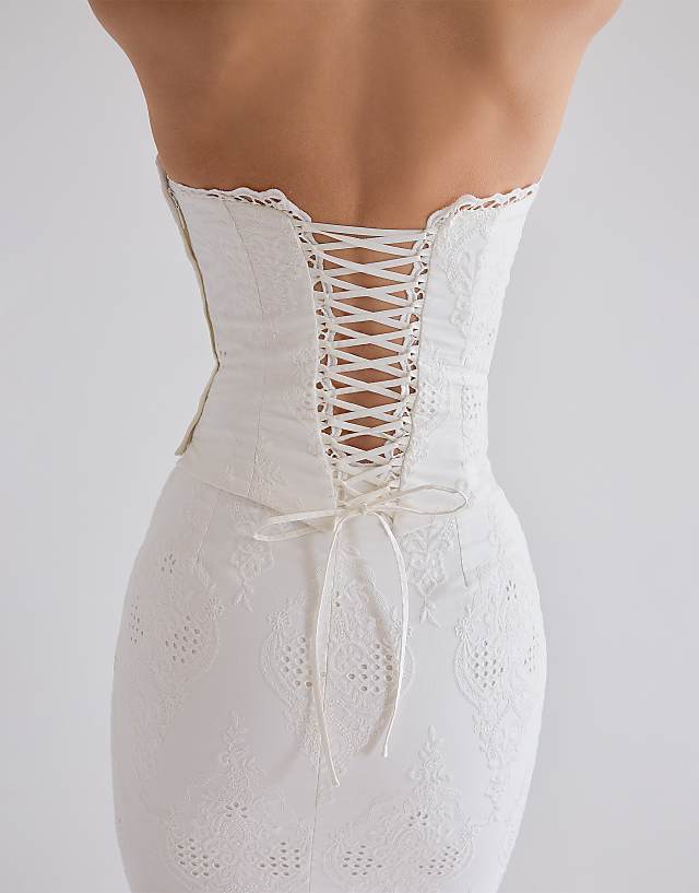 Asos House Of CB Antonie Cotton Broderie Anglaise Midi Skirt In White