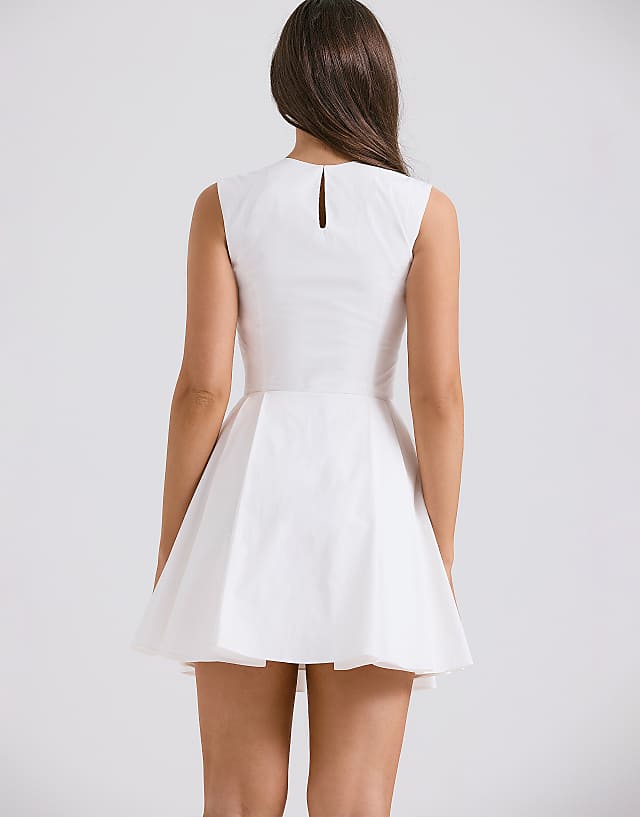 Asos House Of CB Claretta Pleated Cotton Mini Dress In White
