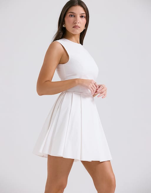 Asos House Of CB Claretta Pleated Cotton Mini Dress In White