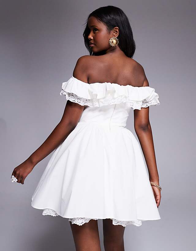 Asos House Of CB Jaide Cotton Off Shoulder Corset Mini Dress In White