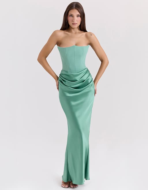Asos House Of CB Persephone Strapless Corset Maxi Dress In Jade