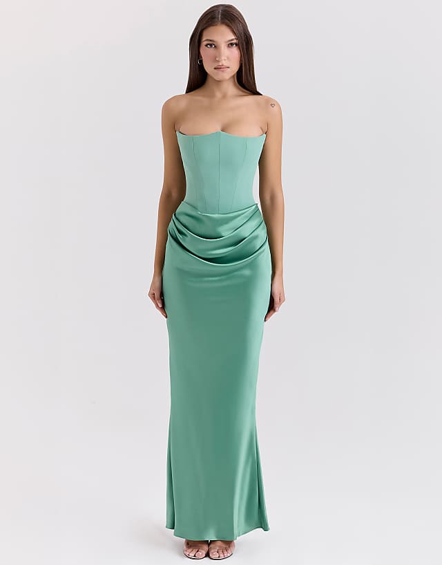 asos House of CB Persephone strapless corset maxi dress in jade