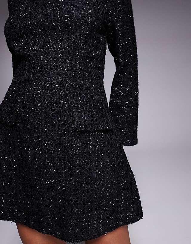 Asos In The Style X Hannah Brown Structured Boucle Square Neck Tailored Pocket Detail Mini Dress In Black