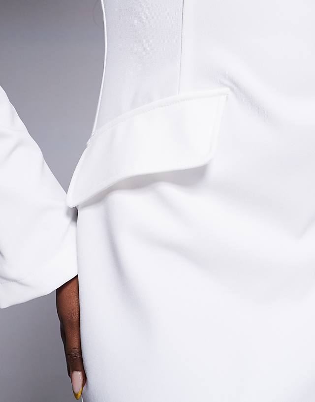 Asos In The Style X Natalya Wright Exclusive Tailored High Neck Long Sleeve Mini Dress With Pocket Detail In White