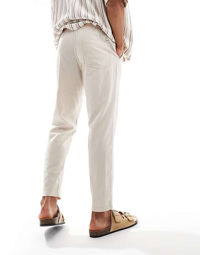 Asos Jack & Jones Drawstring Linen Mix Trouser In Moonbeam