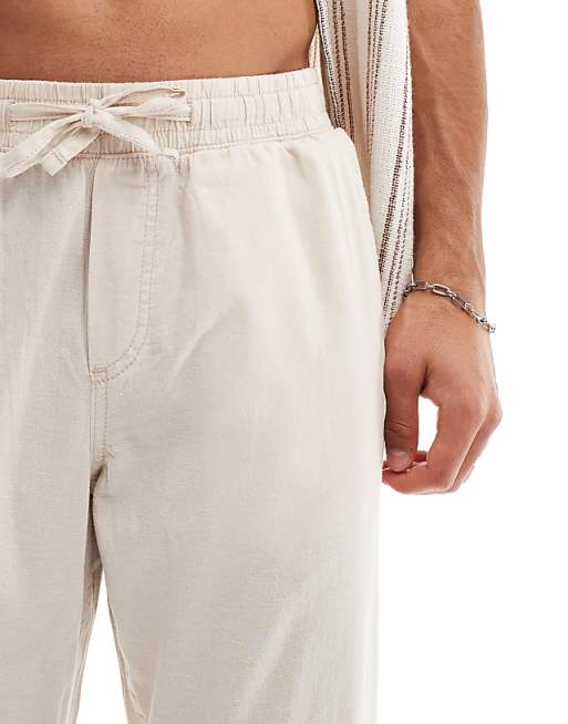 Asos Jack & Jones Drawstring Linen Mix Trouser In Moonbeam