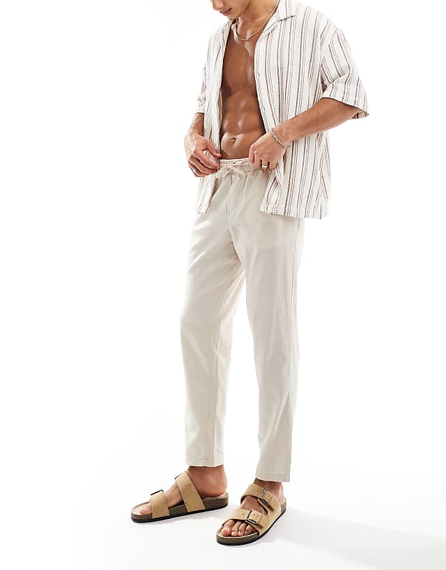 asos Jack & Jones drawstring linen mix trouser in moonbeam