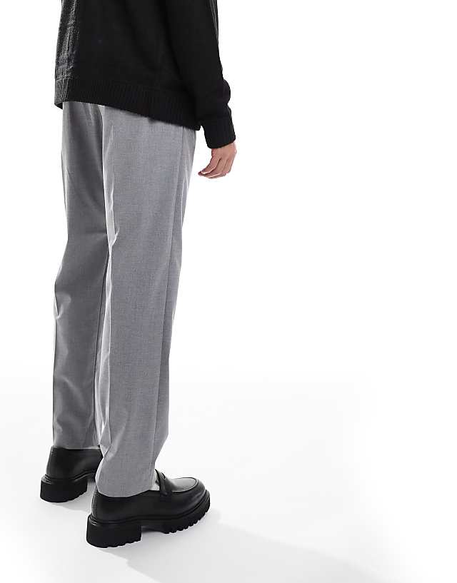Asos Jack & Jones Drawstring Smart Tapered Loose Trousers In Grey