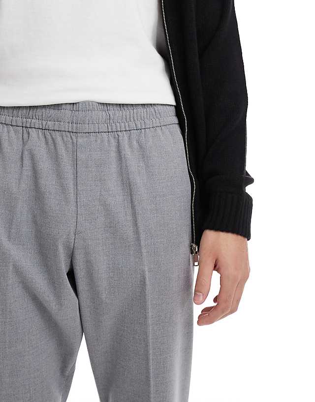 Asos Jack & Jones Drawstring Smart Tapered Loose Trousers In Grey