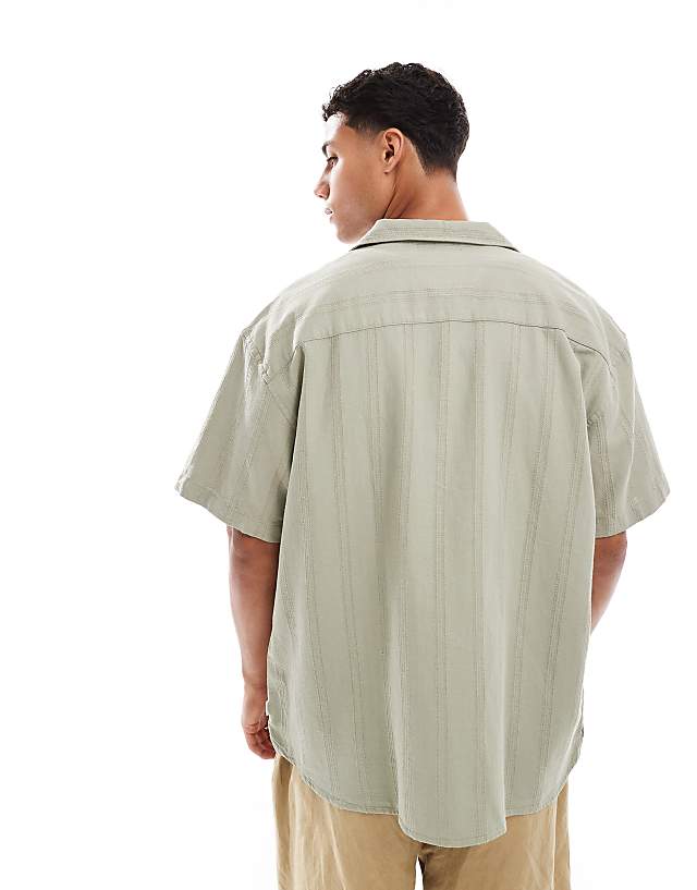 Asos Jack & Jones Embroidered Linen Mix Shirt In Green