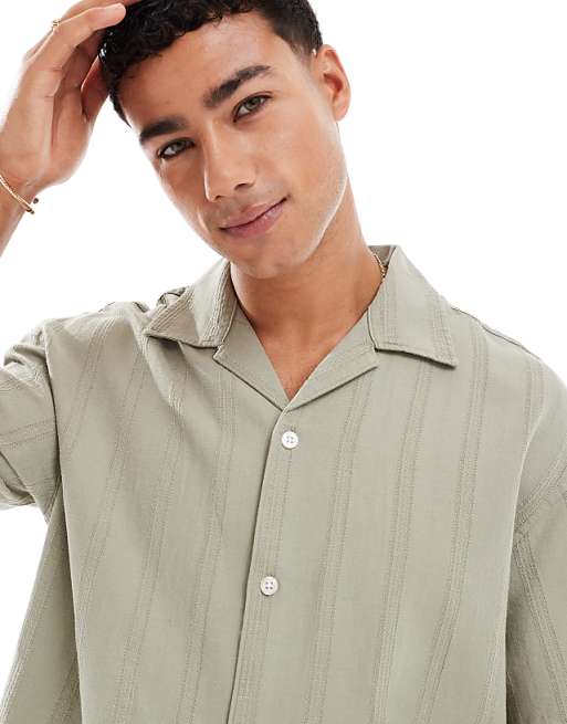 Asos Jack & Jones Embroidered Linen Mix Shirt In Green