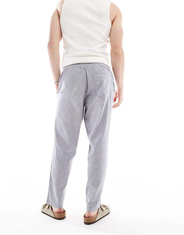 Asos Jack & Jones Intelligence Drawstring Linen Mix Trouser In Blue