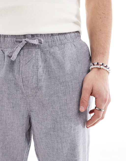 Asos Jack & Jones Intelligence Drawstring Linen Mix Trouser In Blue