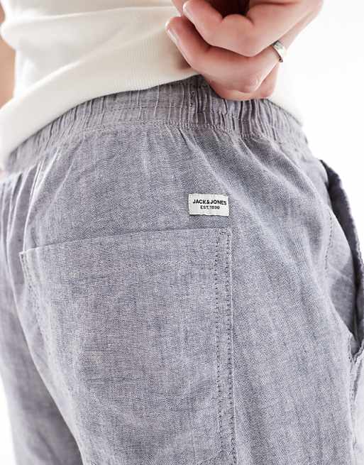 Asos Jack & Jones Intelligence Drawstring Linen Mix Trouser In Blue