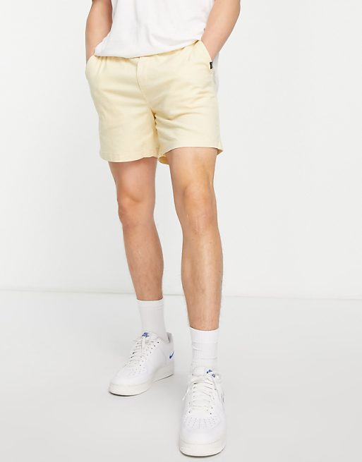 Asos Jack & Jones Intelligence Pull On Linen Short In Pastel Yellow