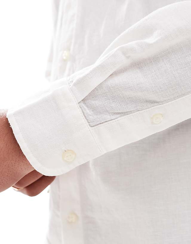 Asos Jack & Jones Linen Blend Slim Fit Shirt With Grandad Collar In White