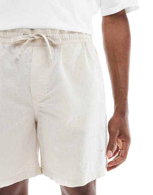 Asos Jack & Jones Linen Mix Drawstring Shorts In Beige