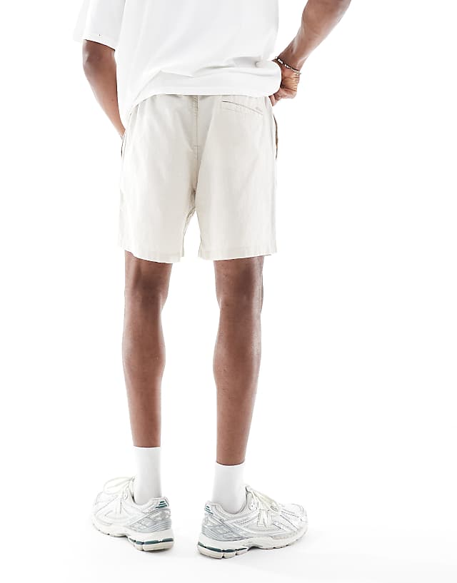Asos Jack & Jones Linen Mix Drawstring Shorts In Beige