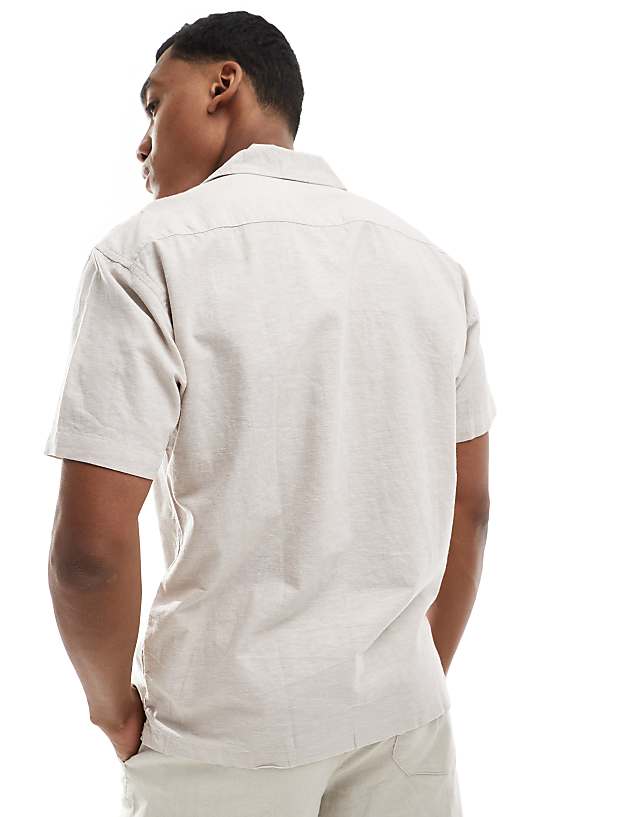 Asos Jack & Jones Linen Shirt With Revere Collar In Beige