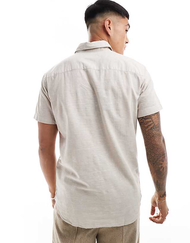 Asos Jack & Jones Linen Shirt With Short Sleeves In Beige
