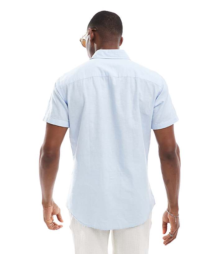 Asos Jack & Jones Linen Short Sleeved Shirt In Light Blue