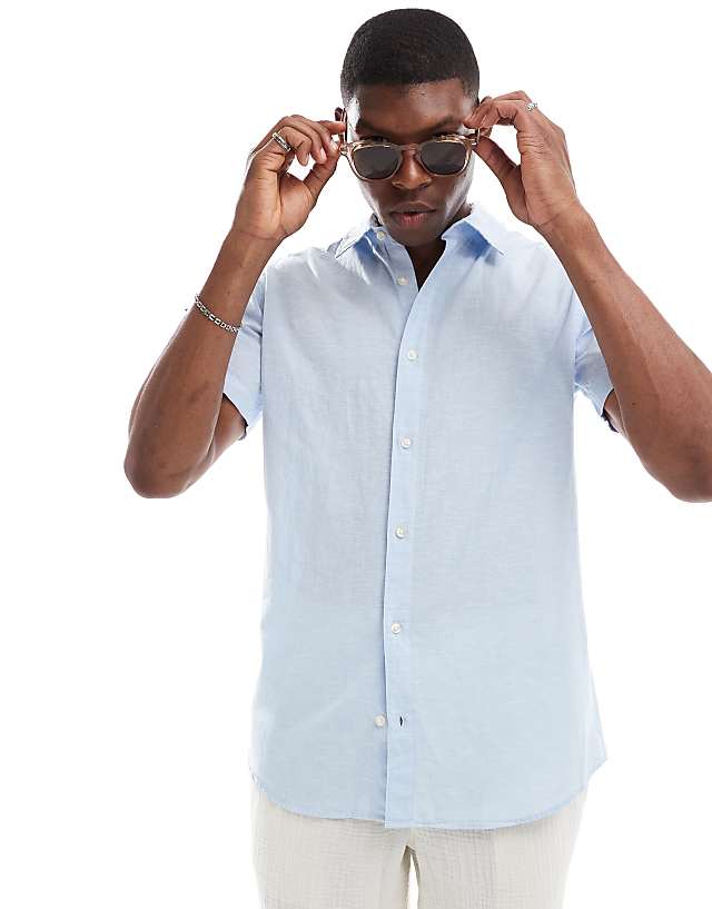 asos Jack & Jones linen short sleeved shirt in light blue
