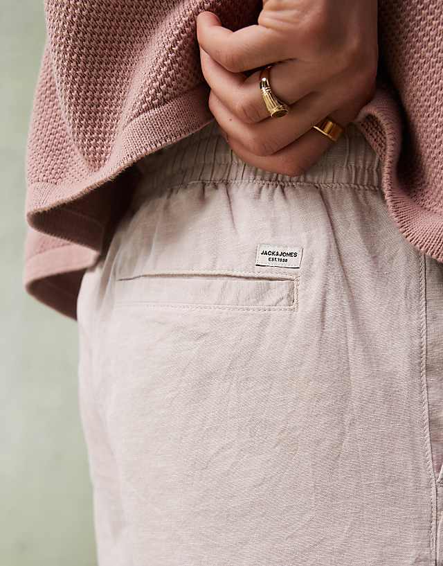Asos Jack & Jones Linen Shorts With Drawstring In Beige