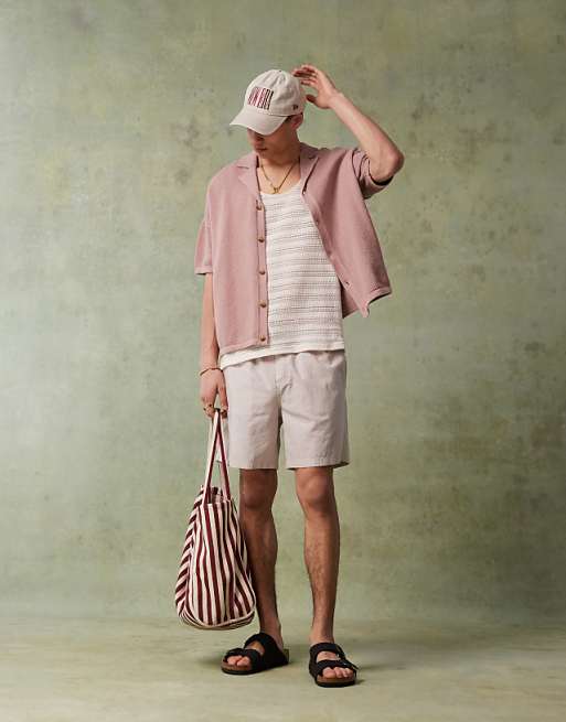 asos Jack & Jones linen shorts with drawstring in beige