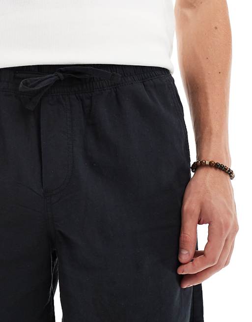 Asos Jack & Jones Linen Shorts With Drawstring In Black