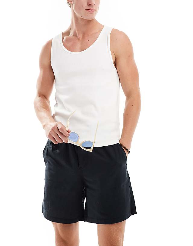 asos Jack & Jones linen shorts with drawstring in black