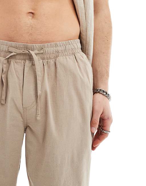 Asos Jack & Jones Loose Fit Linen Mix Trouser In Beige
