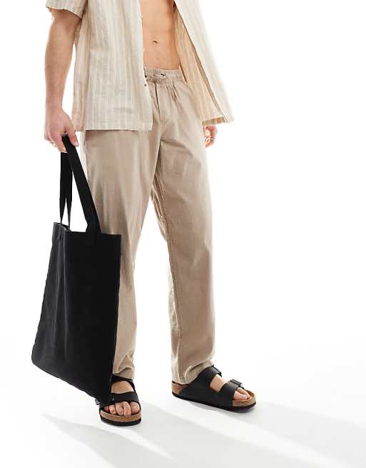 Asos Jack & Jones Loose Fit Linen Mix Trouser In Beige