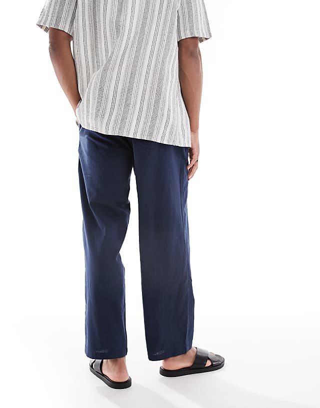 Asos Jack & Jones Loose Fit Linen Mix Trouser In Navy