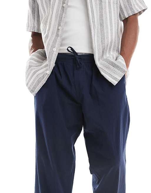Asos Jack & Jones Loose Fit Linen Mix Trouser In Navy