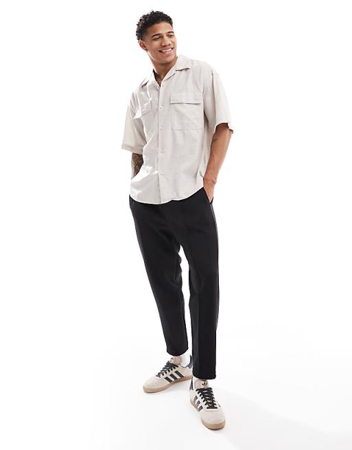 Asos Jack & Jones Oversized Utility Pocket Linen Shirt In Beige
