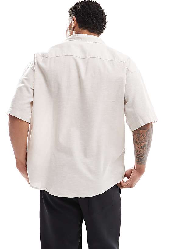 Asos Jack & Jones Oversized Utility Pocket Linen Shirt In Beige